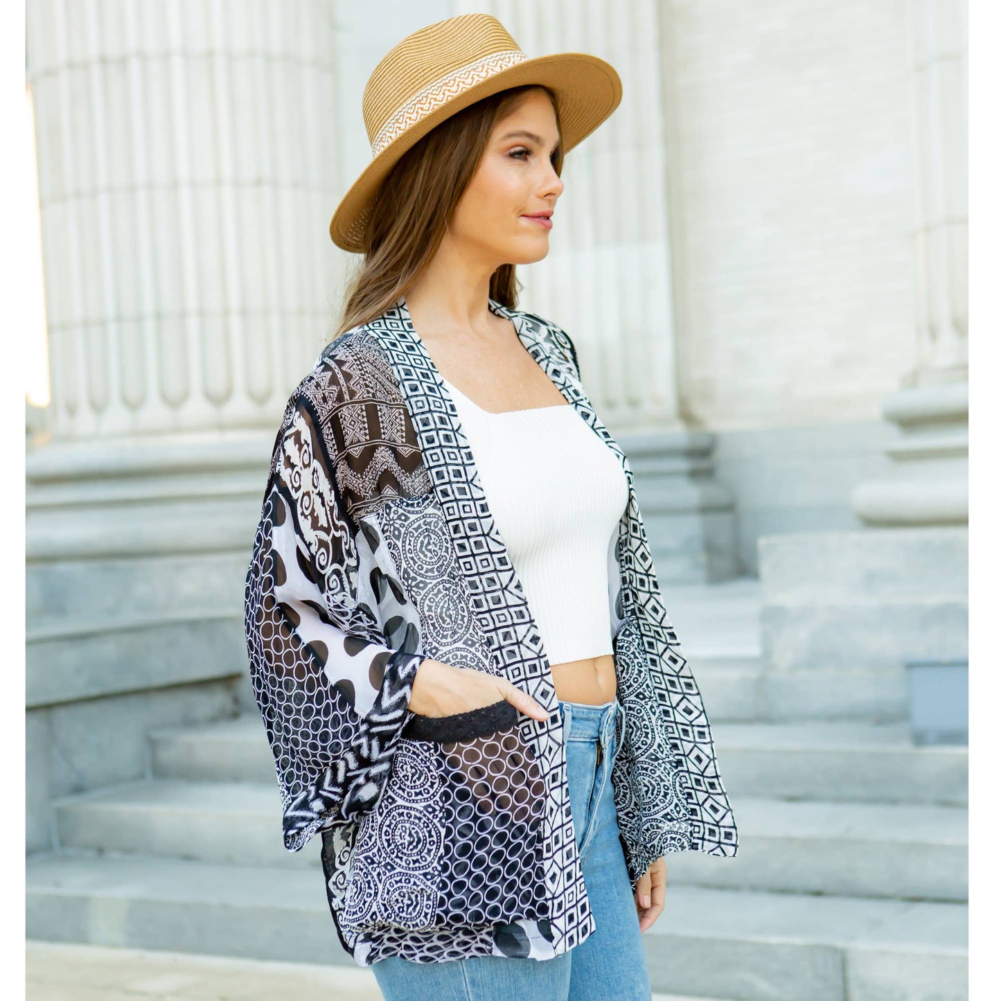 Kimono Top Small / Black & White