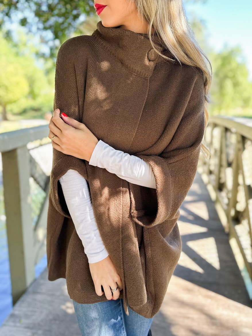 AMOLI - Brown Camel Cardigan with Neck Button: Brown Camel / One Size
