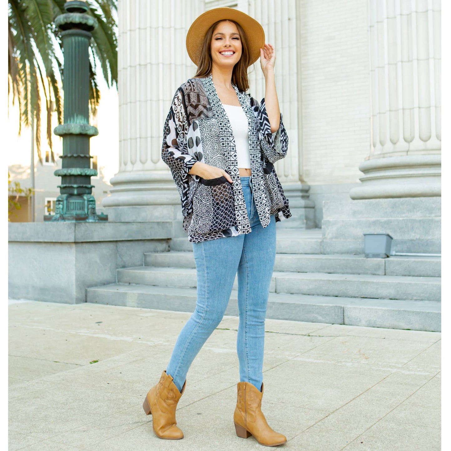 Kimono Top Small / Black & White