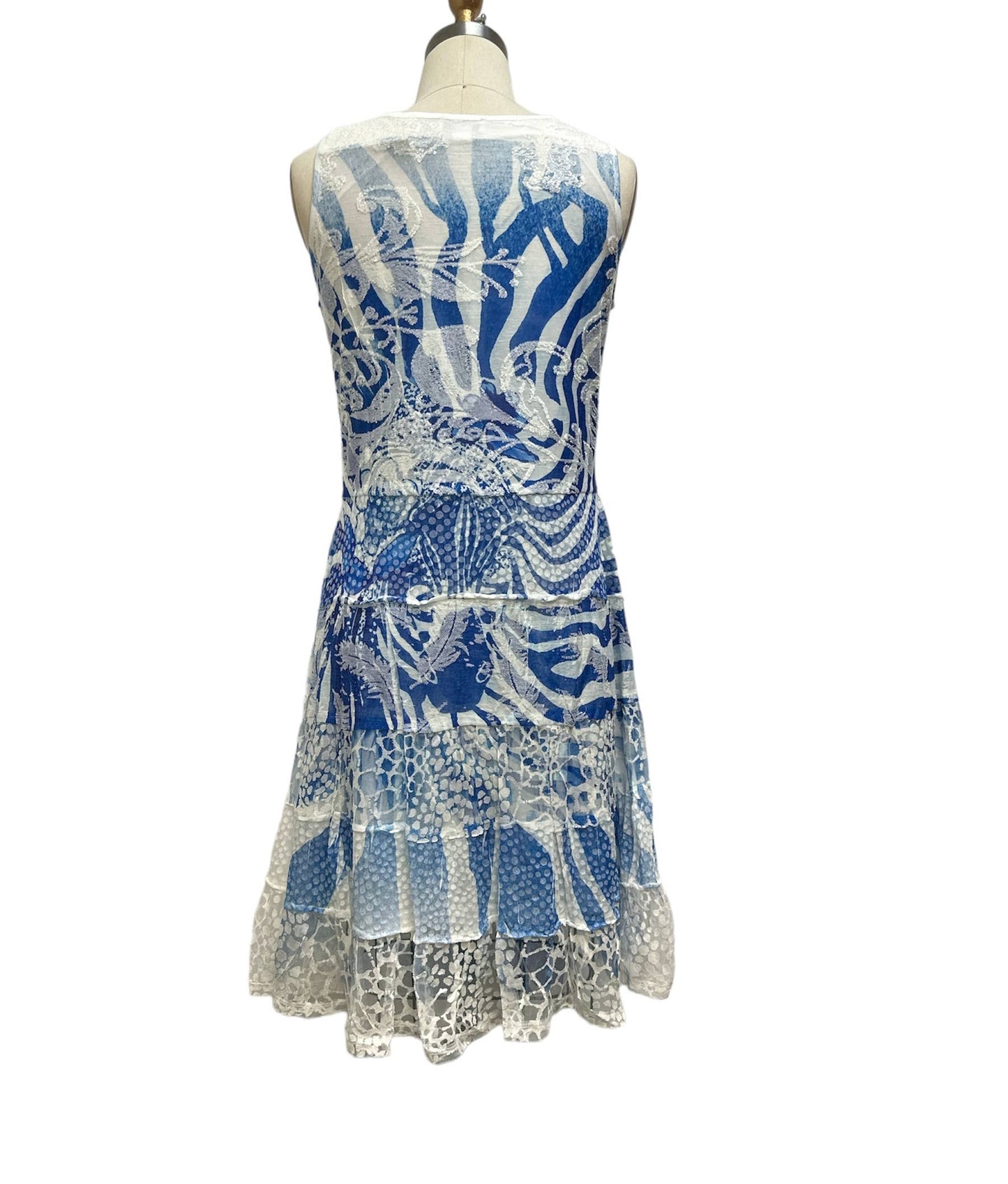 Kamana - Women's Sea Blue Burnout Wide slv Ombre Sun Dress: S / Shell:          
60% polyester  40% rayon    lining:      100%polyester