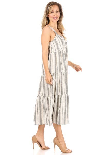 Striped maxi dress: L / IVORY/BLUE