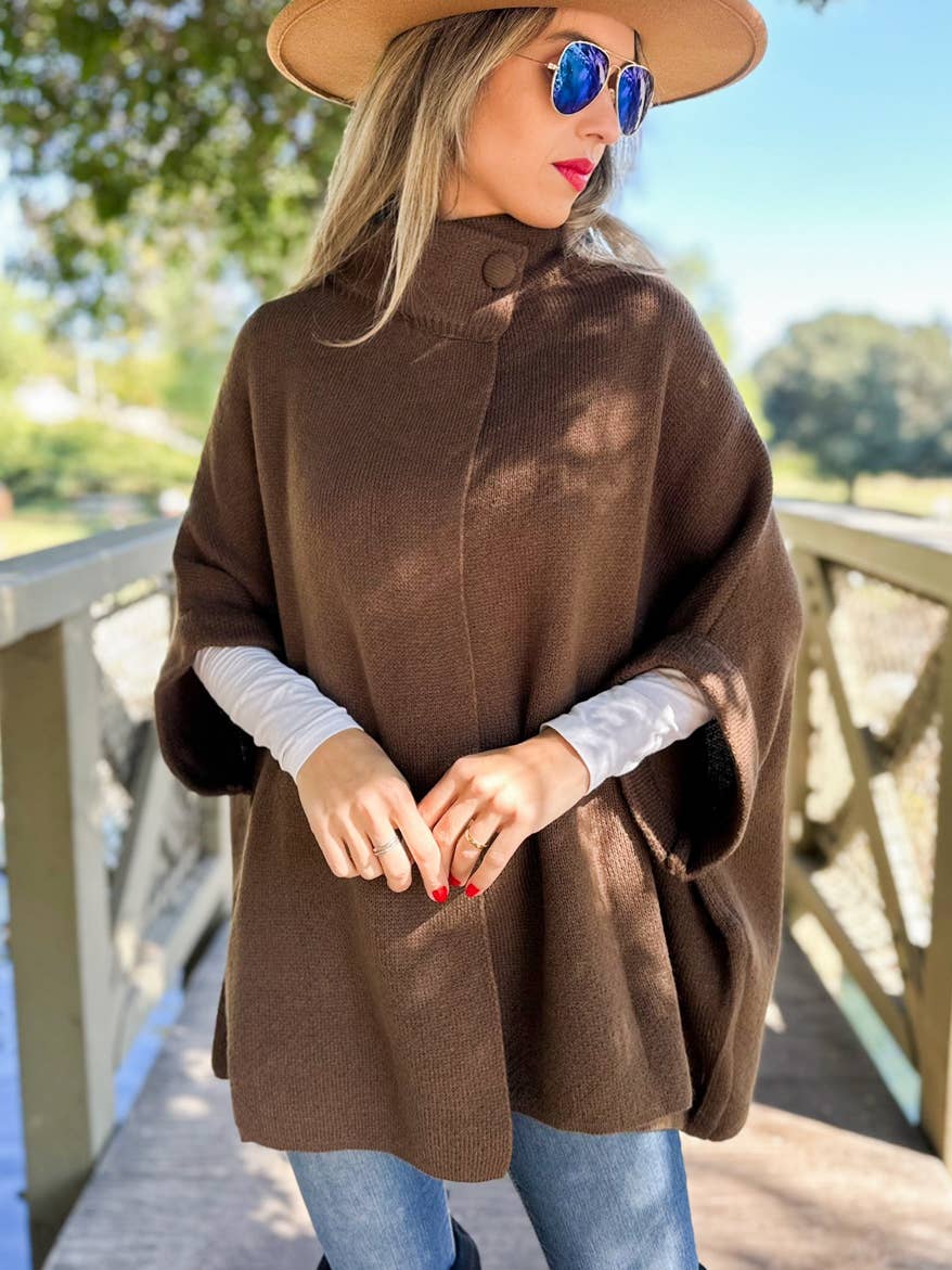 AMOLI - Brown Camel Cardigan with Neck Button: Brown Camel / One Size