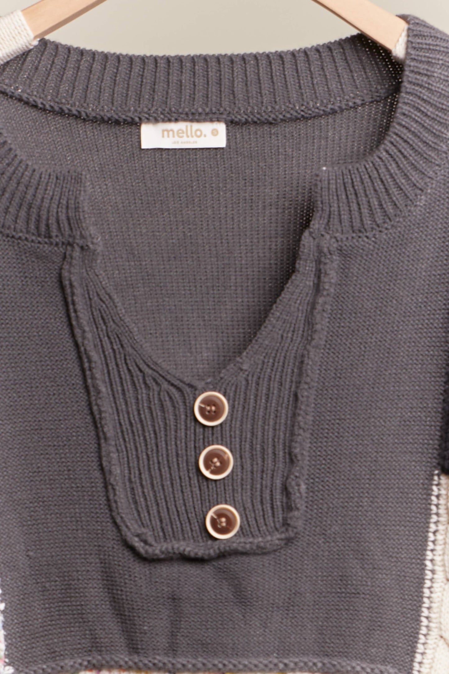 Mello. - Multi Fabric Color Block lace Sweater: Multi Charcoal / S