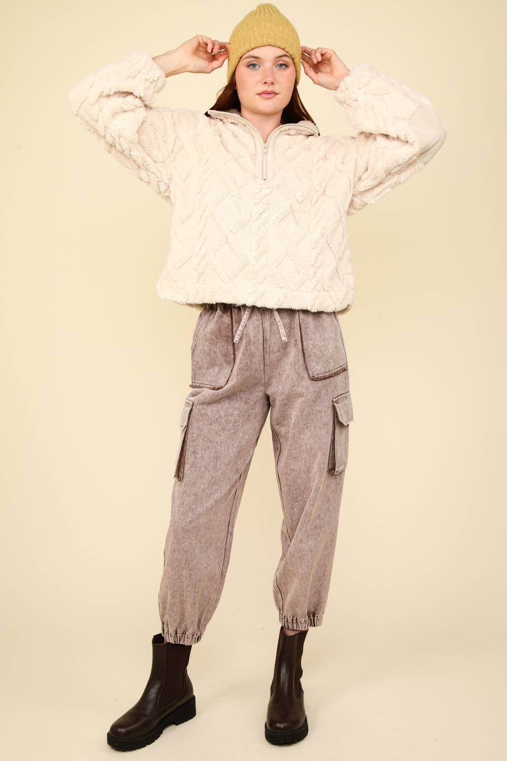 Fuzzy Fleece Cozy Cable Top ECRU