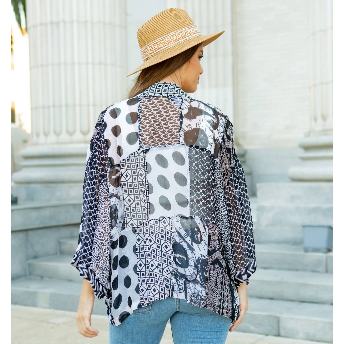 Kimono Top Small / Black & White