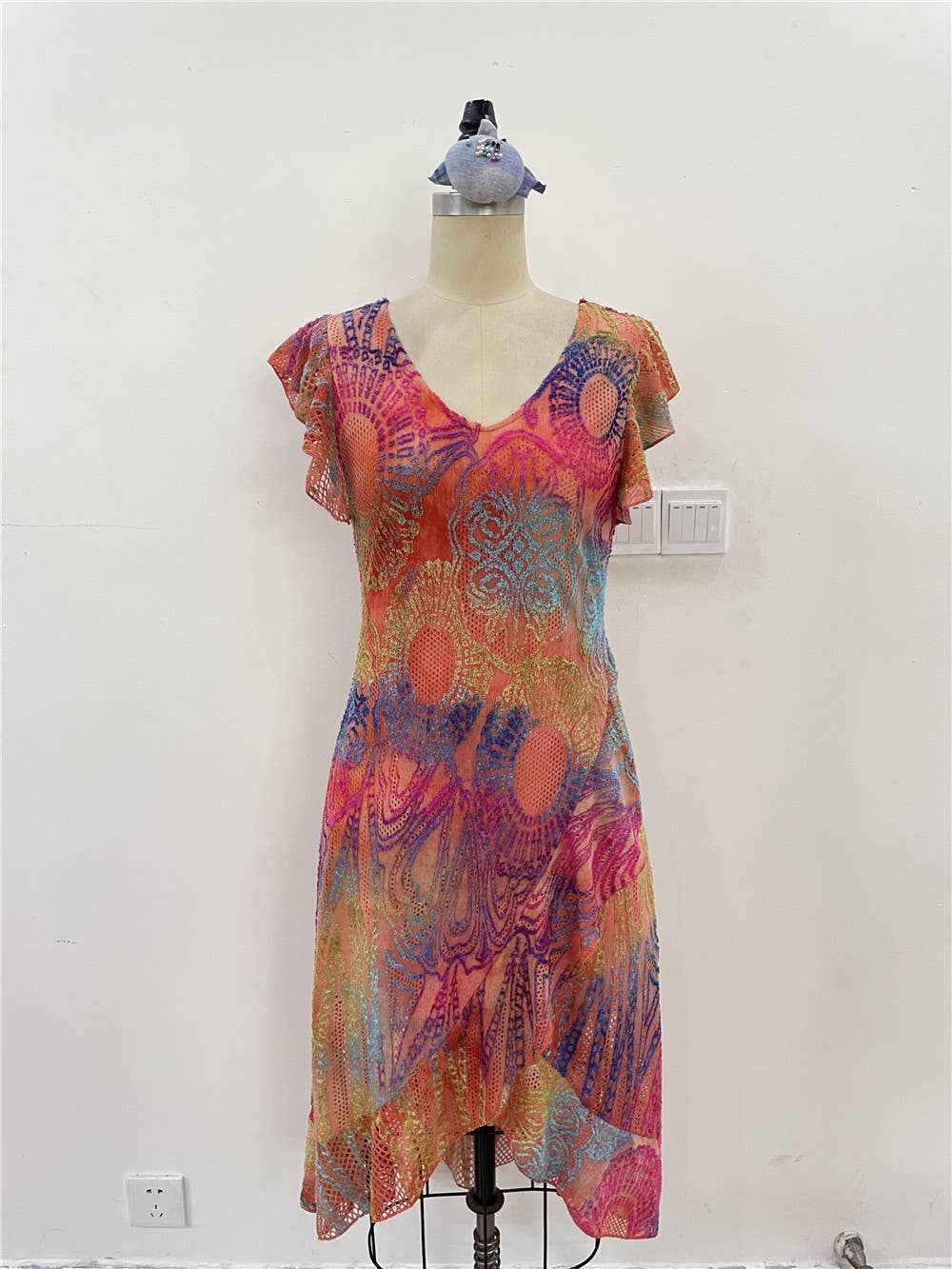 Kamana - Women's Redwood Burnout Cap Slv High Low Dress KV24164: S