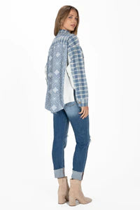 Plaid and Bandana Print Button Up Shirt