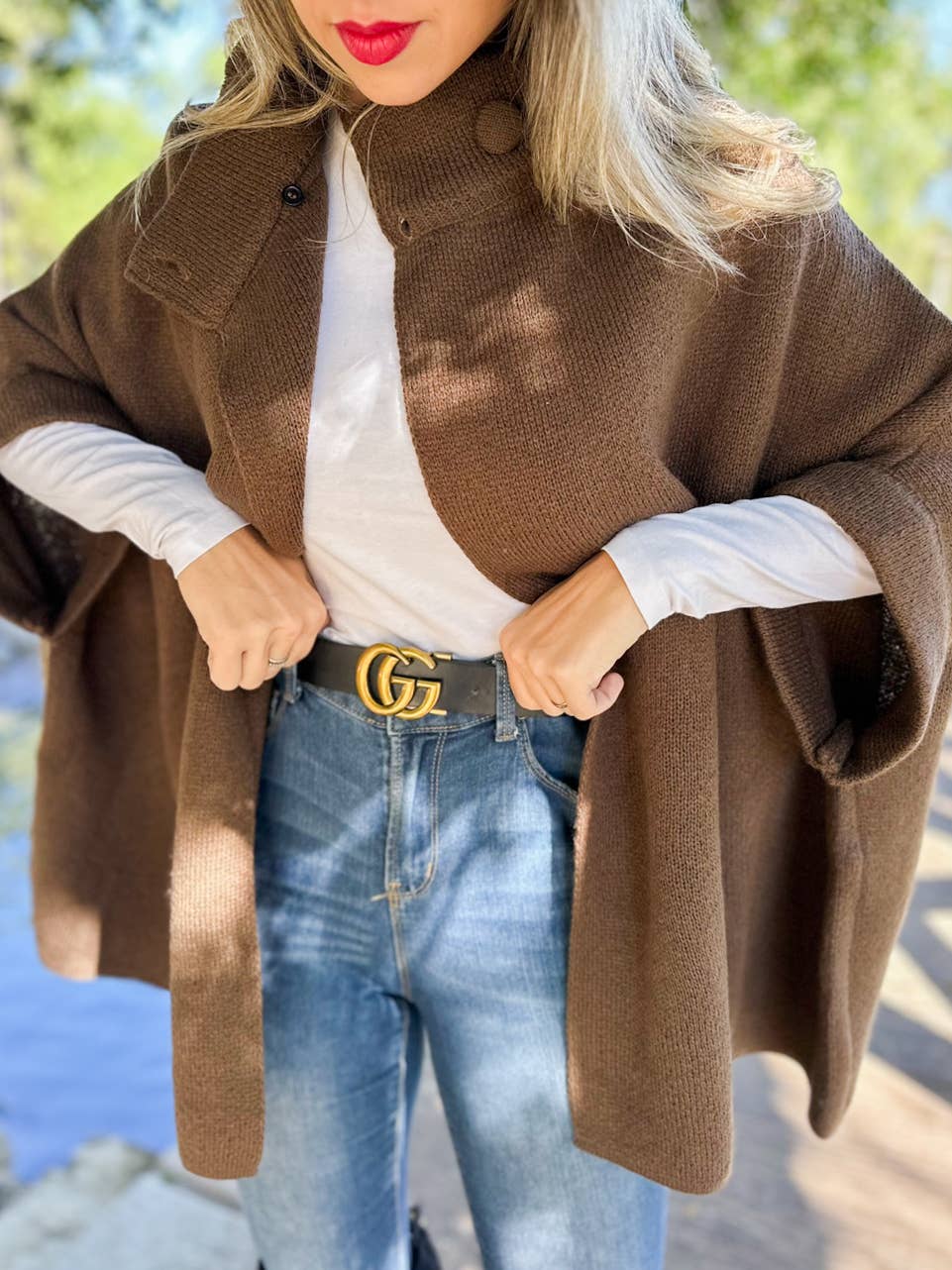 AMOLI - Brown Camel Cardigan with Neck Button: Brown Camel / One Size
