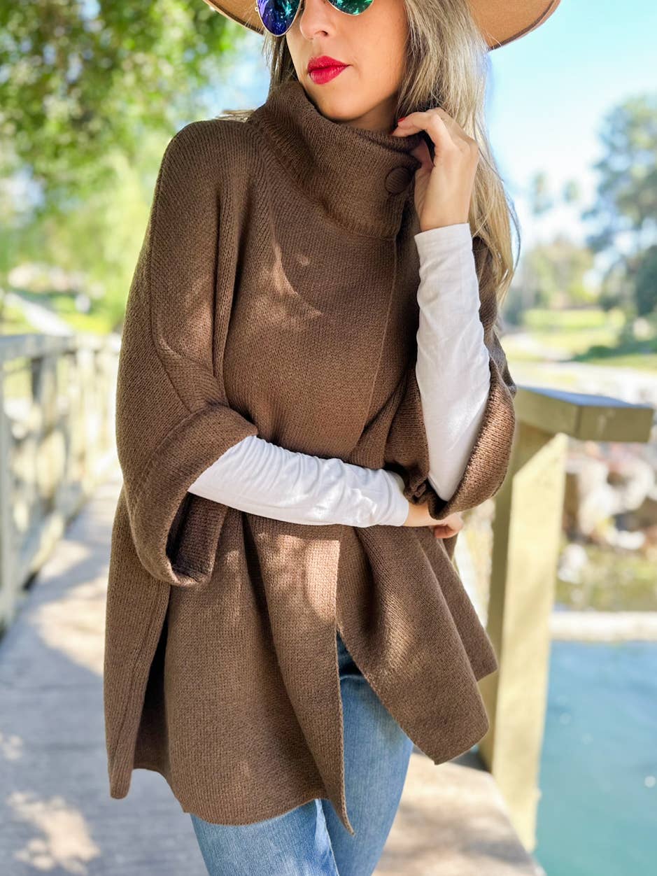 AMOLI - Brown Camel Cardigan with Neck Button: Brown Camel / One Size