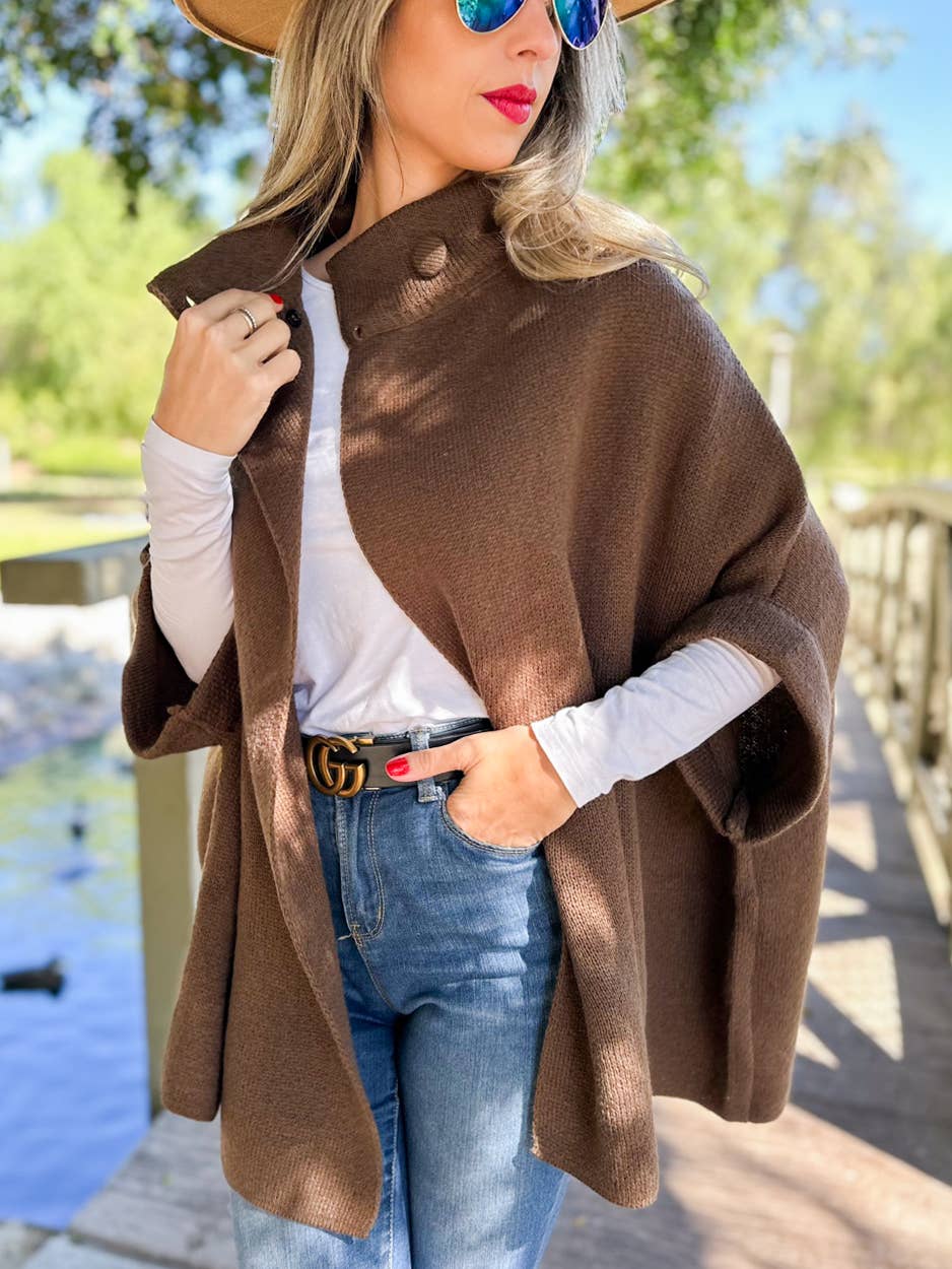 AMOLI - Brown Camel Cardigan with Neck Button: Brown Camel / One Size