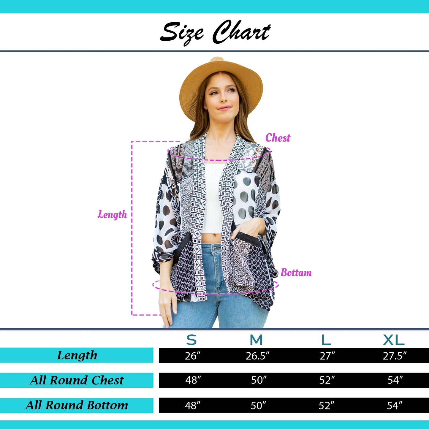 Kimono Top Small / Black & White