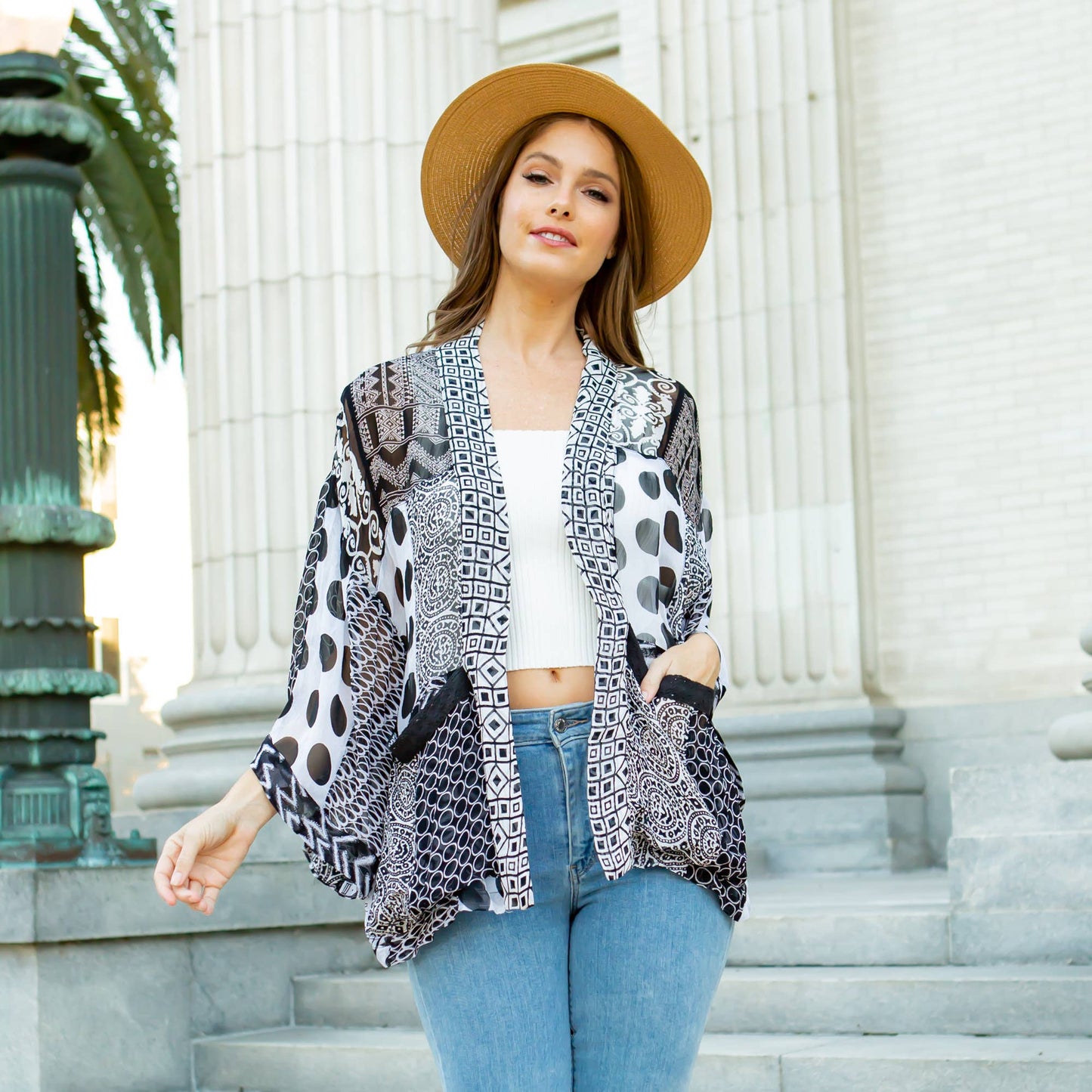 Kimono Top Small / Black & White
