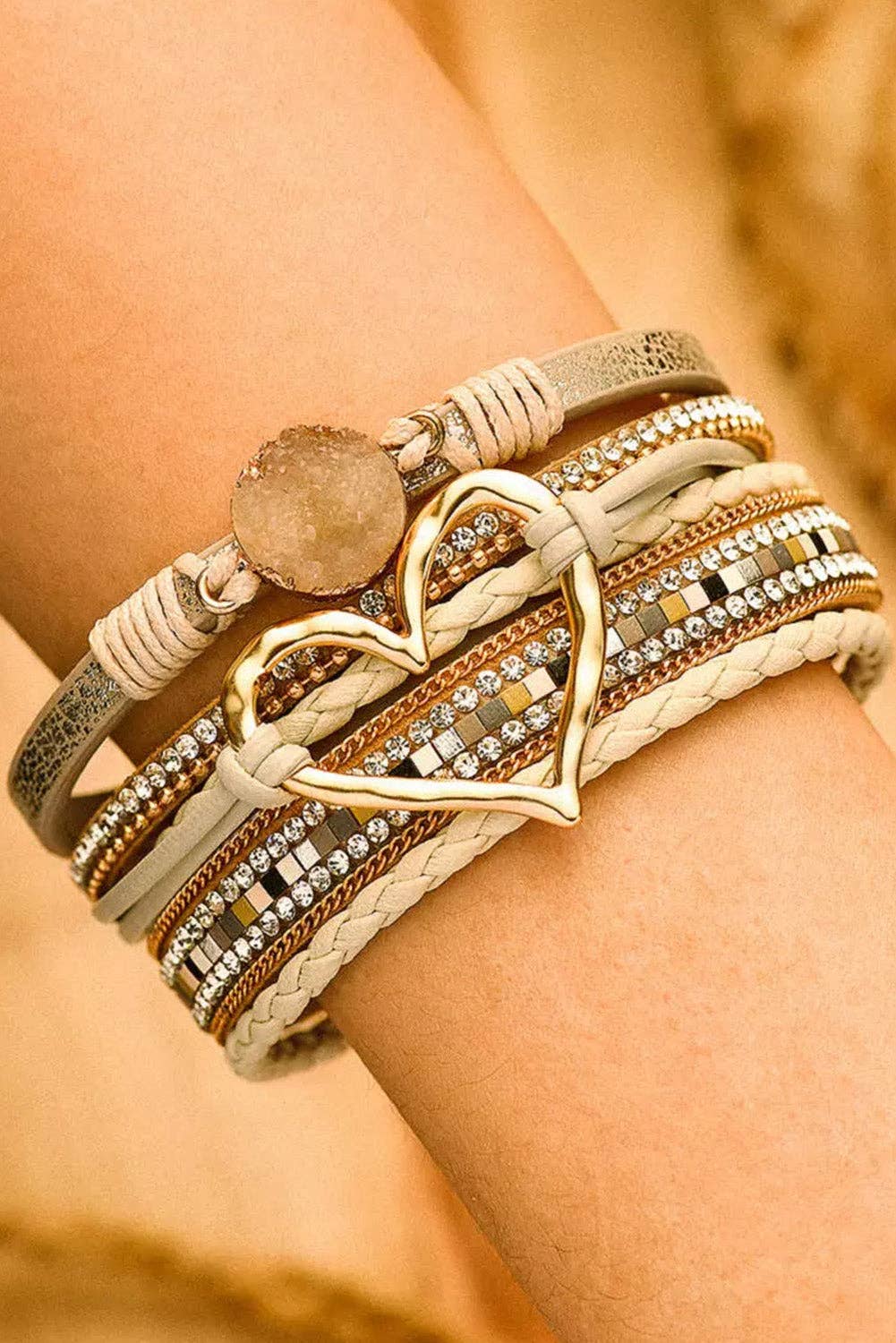 Lovesoft - Bohemian Heart Rhinestone Magnetic Buckle Bracelet: ONE SIZE / Alloy / Silver Gray-Silver