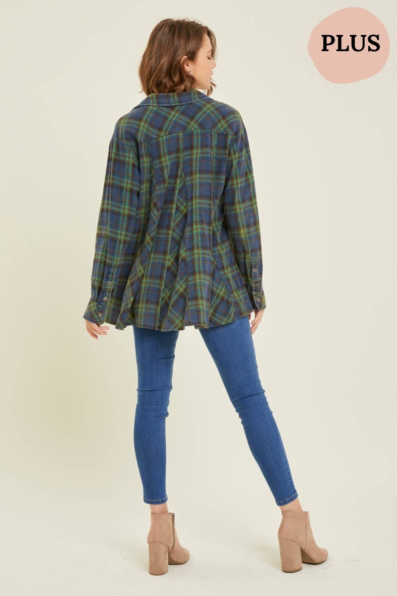 ET1596P WESTERN WASHED PLAID SHIRT: 3XL / GREEN