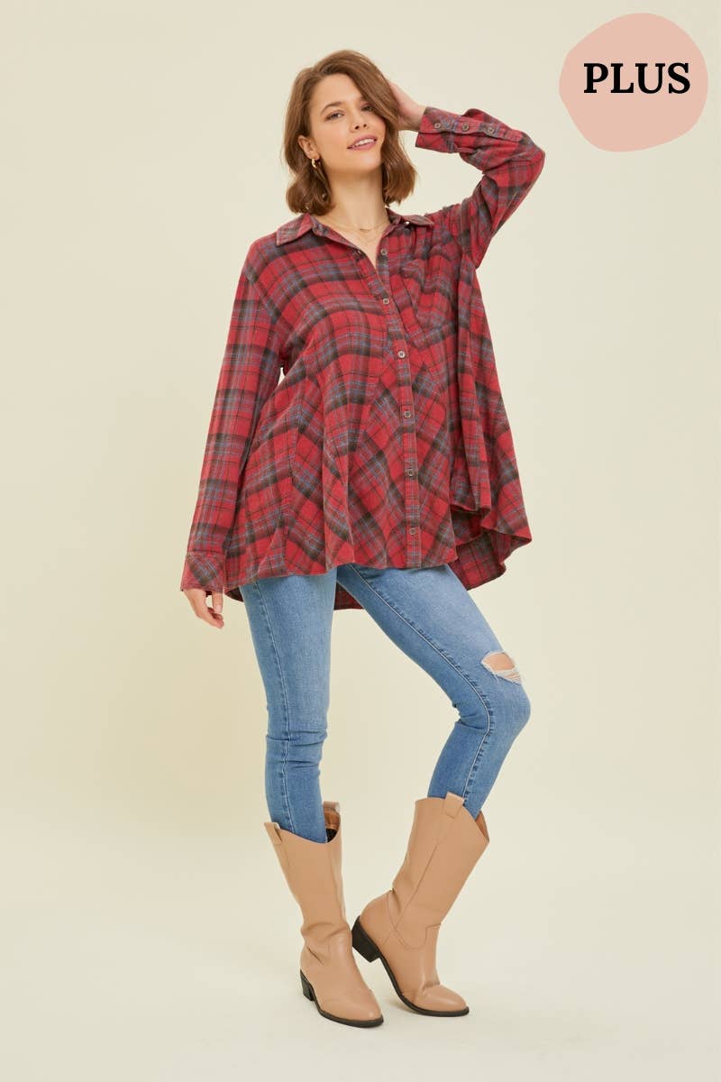 ET1596P WESTERN WASHED PLAID SHIRT: 3XL / GREEN