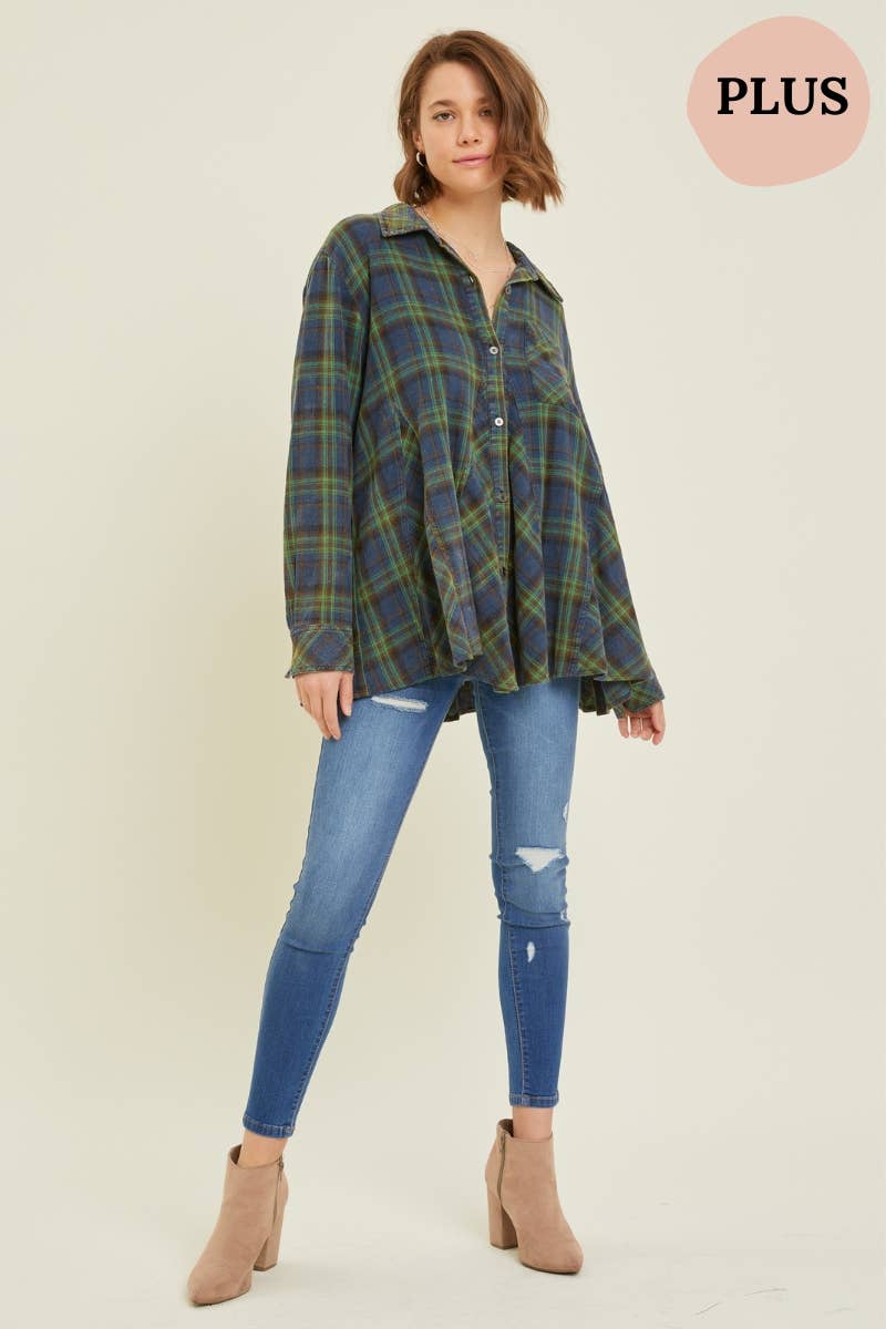 ET1596P WESTERN WASHED PLAID SHIRT: 3XL / GREEN