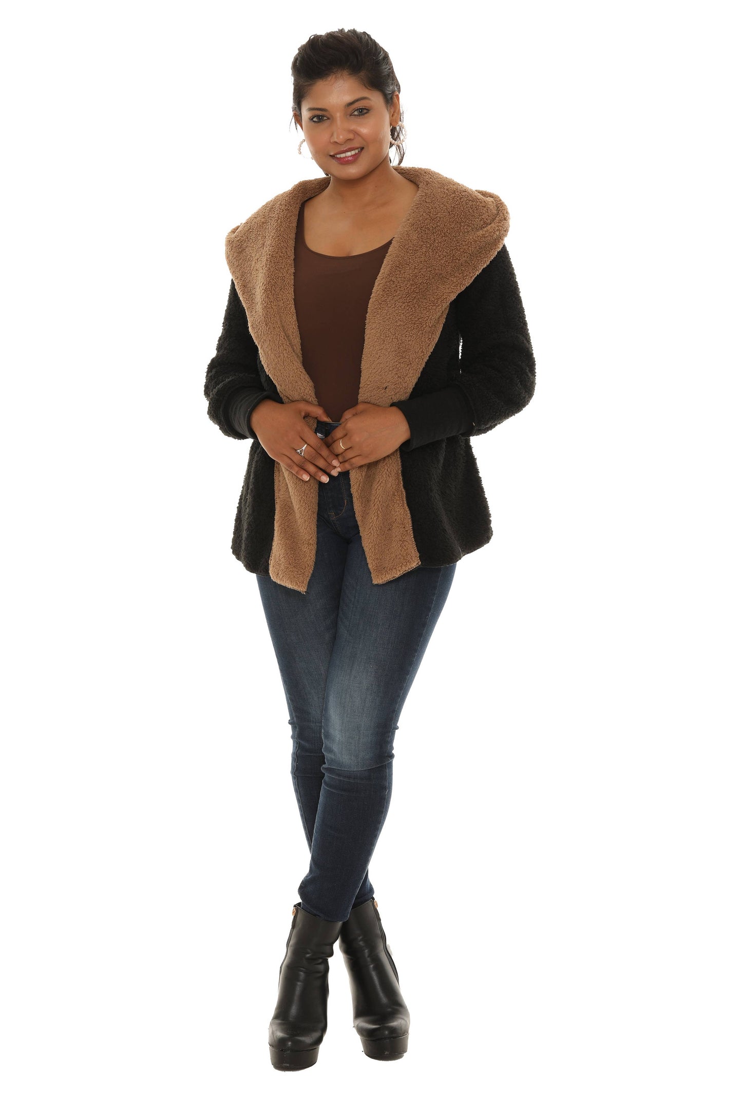 Shawl Collar Wrap Jacket: Black/Brown / 3X