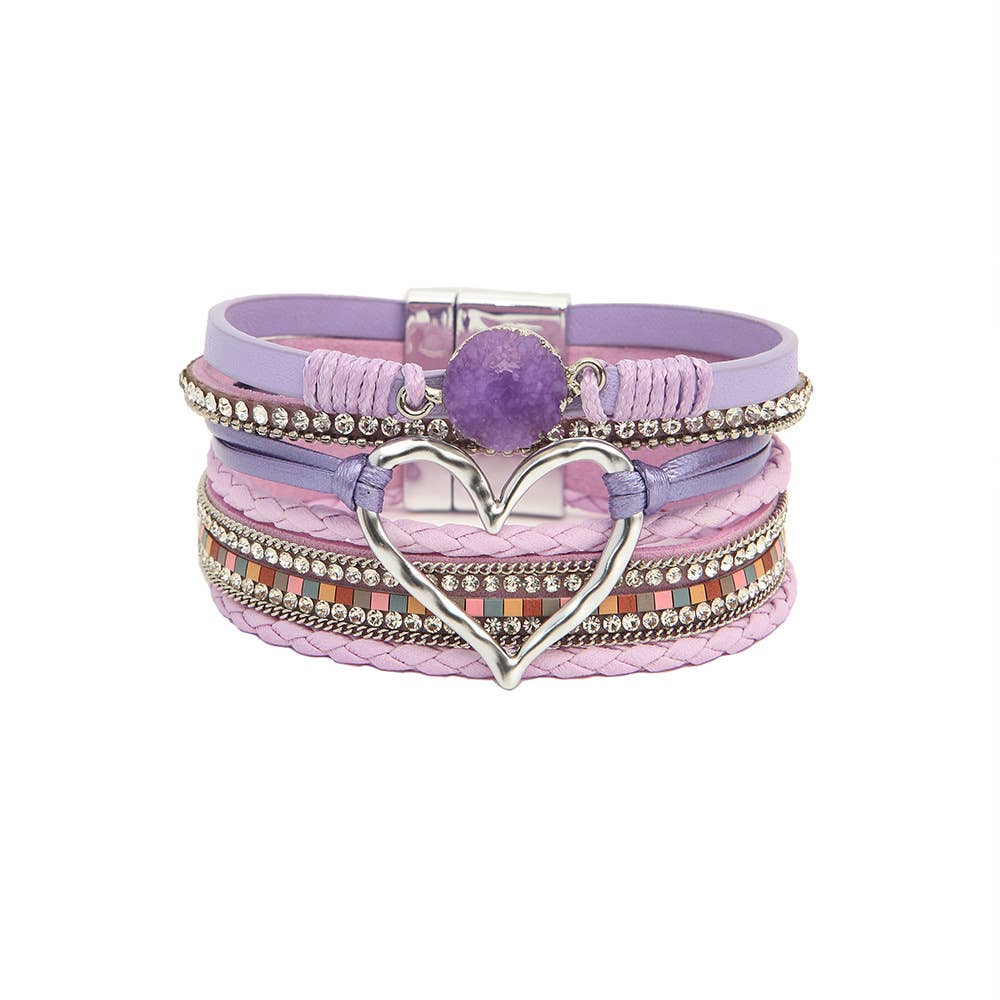 Lovesoft - Bohemian Heart Rhinestone Magnetic Buckle Bracelet: ONE SIZE / Alloy / Silver Gray-Silver