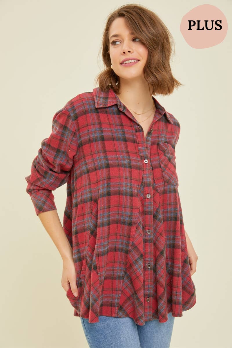 ET1596P WESTERN WASHED PLAID SHIRT: 1XL / GREEN