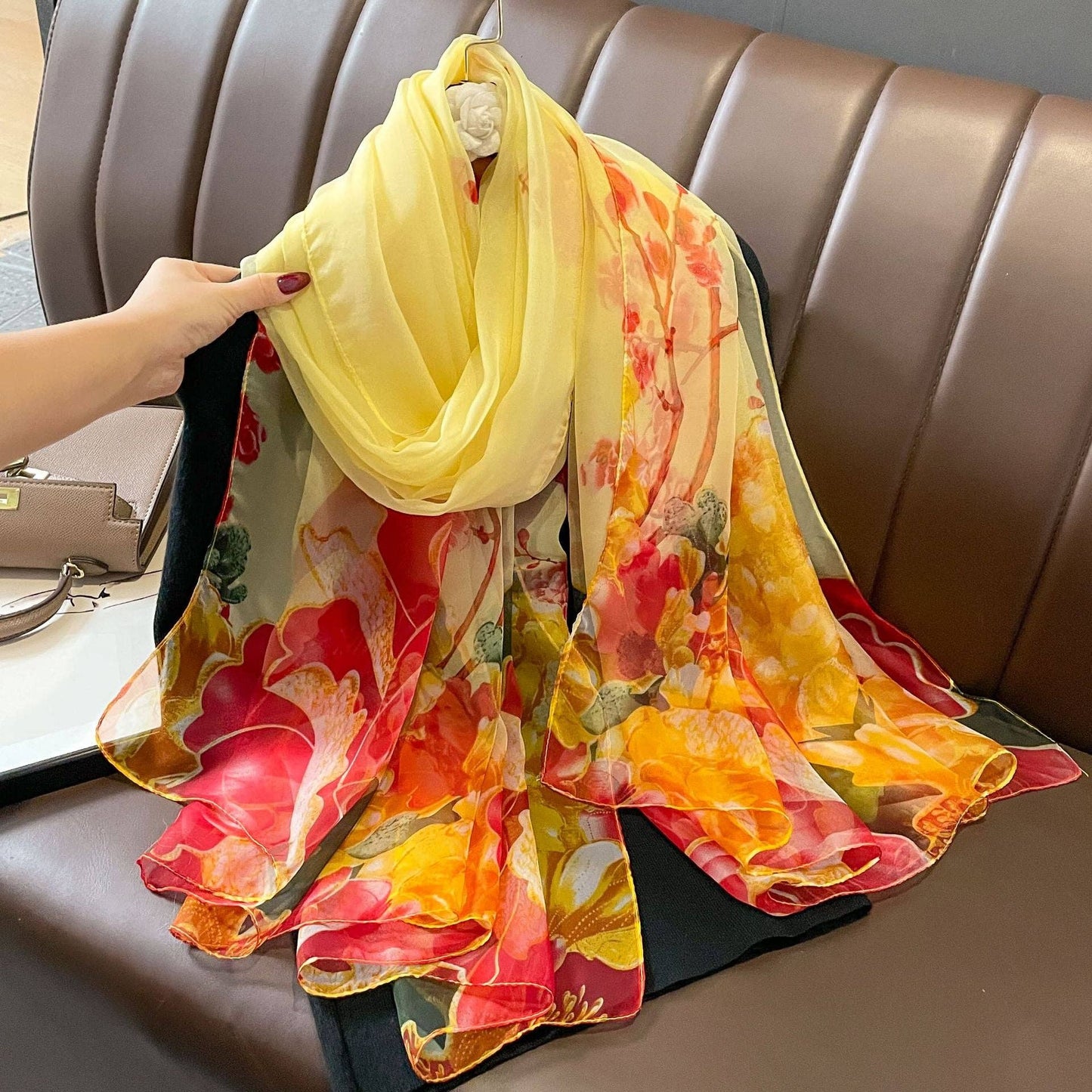 pinkblu02 - Summer Women Fashion Mesh Flower Print Scarf: Tulip-Lake Blue / One Size