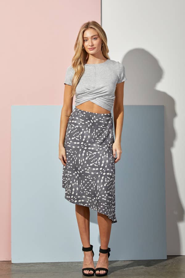 JADE BY JANE - Animal print asymmetrical midi skirt1: S / Olive