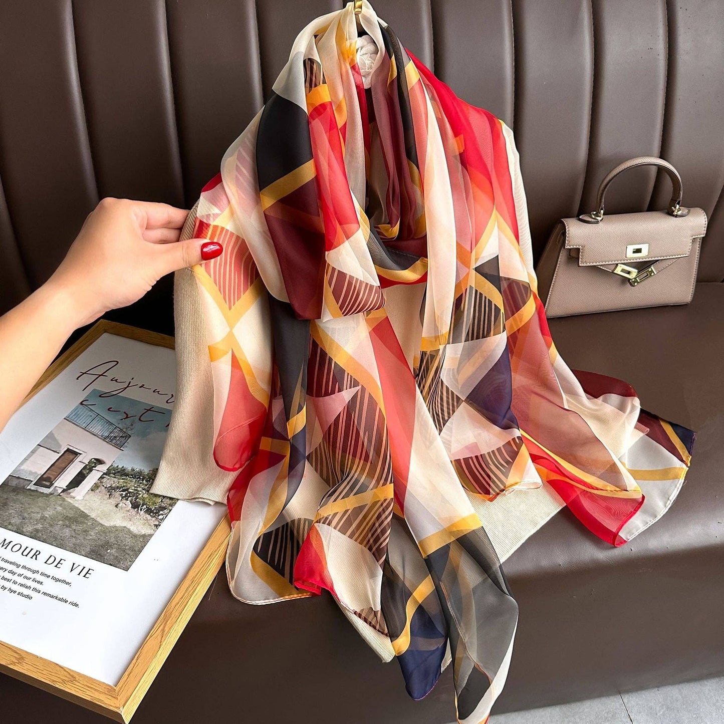 pinkblu02 - Summer Women Fashion Mesh Flower Print Scarf: Tulip-Lake Blue / One Size