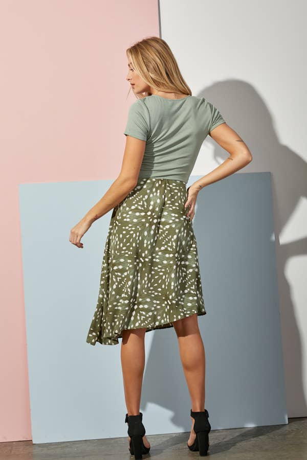 JADE BY JANE - Animal print asymmetrical midi skirt1: S / Olive