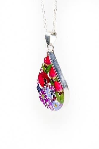 Fresh Jewelry Co - Large Teardrop Mixed Flower and Rosebud Necklace: With Chain