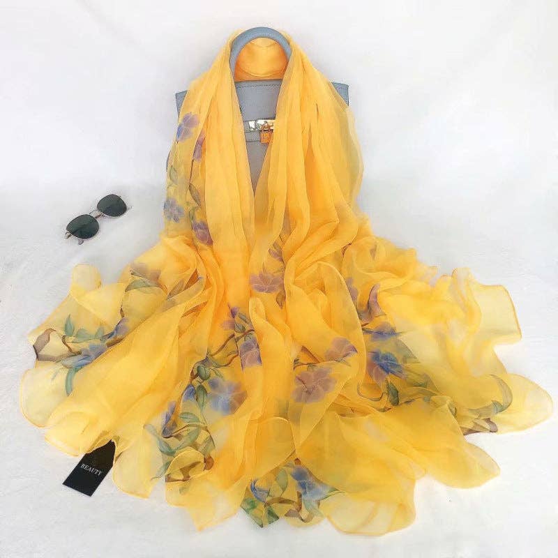 pinkblu02 - Summer Women Fashion Mesh Flower Print Scarf: Tulip-Lake Blue / One Size