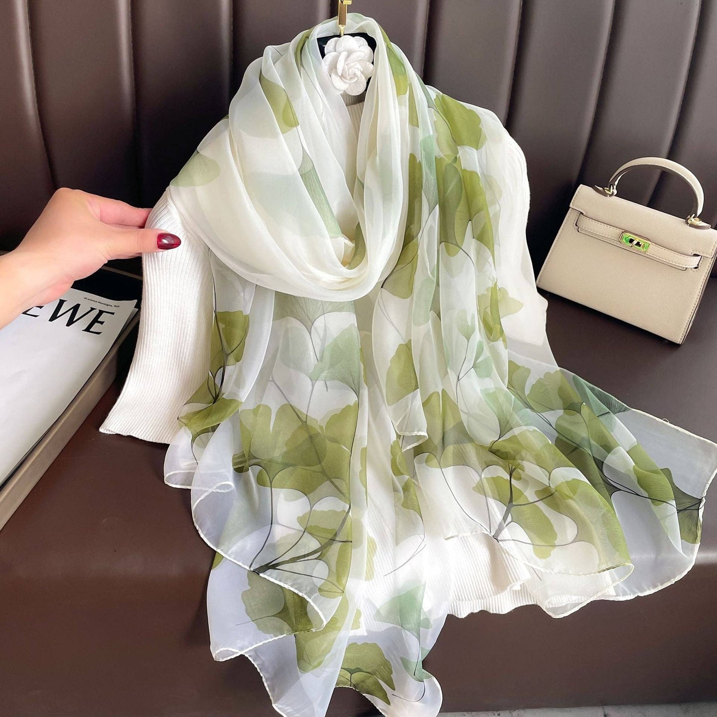pinkblu02 - Summer Women Fashion Mesh Flower Print Scarf: Tulip-Lake Blue / One Size