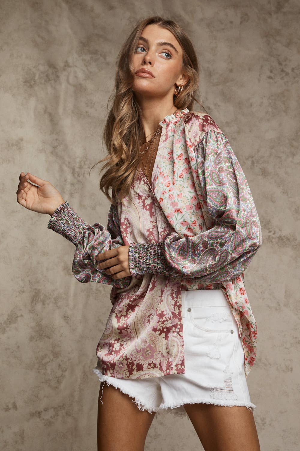 143 Story - ITM9668 FLORAL AND ETHNIC PRINT BLOUSE