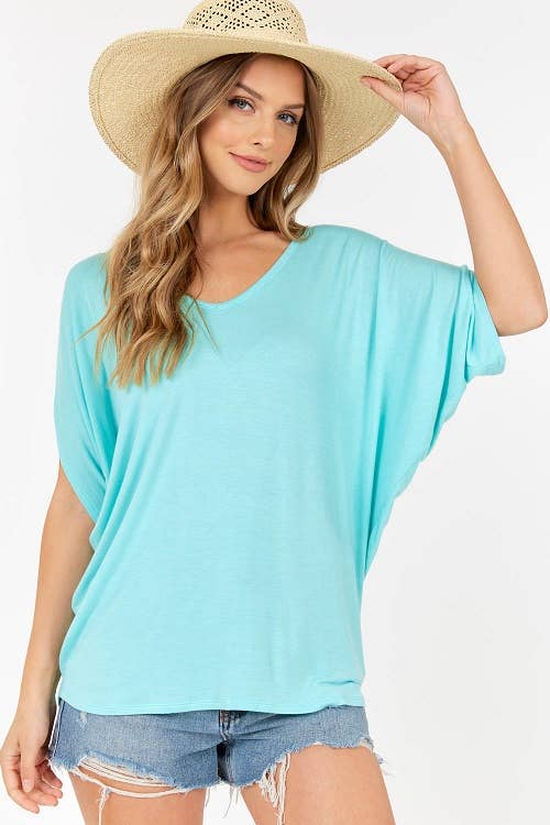 Shop Basic USA - Womens V Neck Top with dolman short sleeves