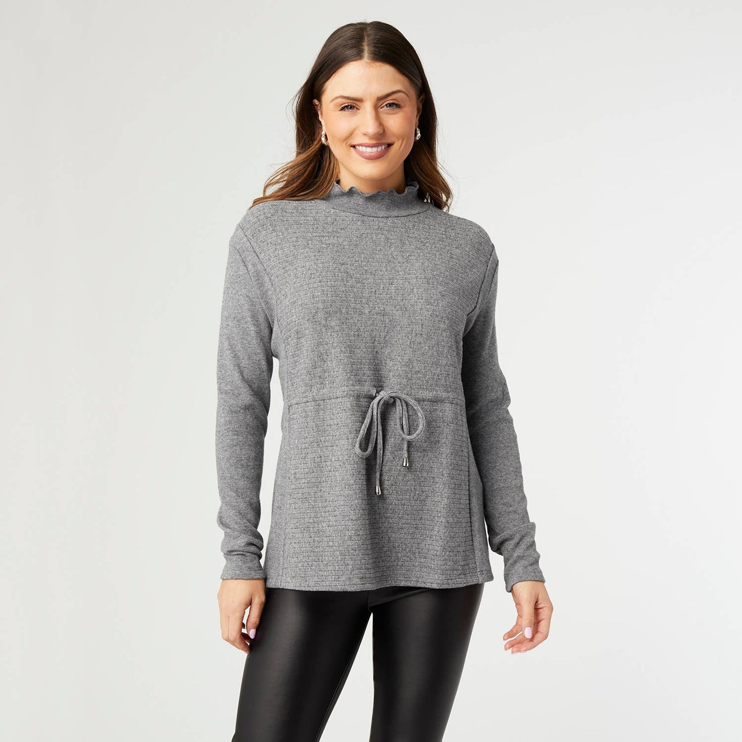 Charity Knit Top with Drawstring Waist: L/XL / Mid Heather Grey