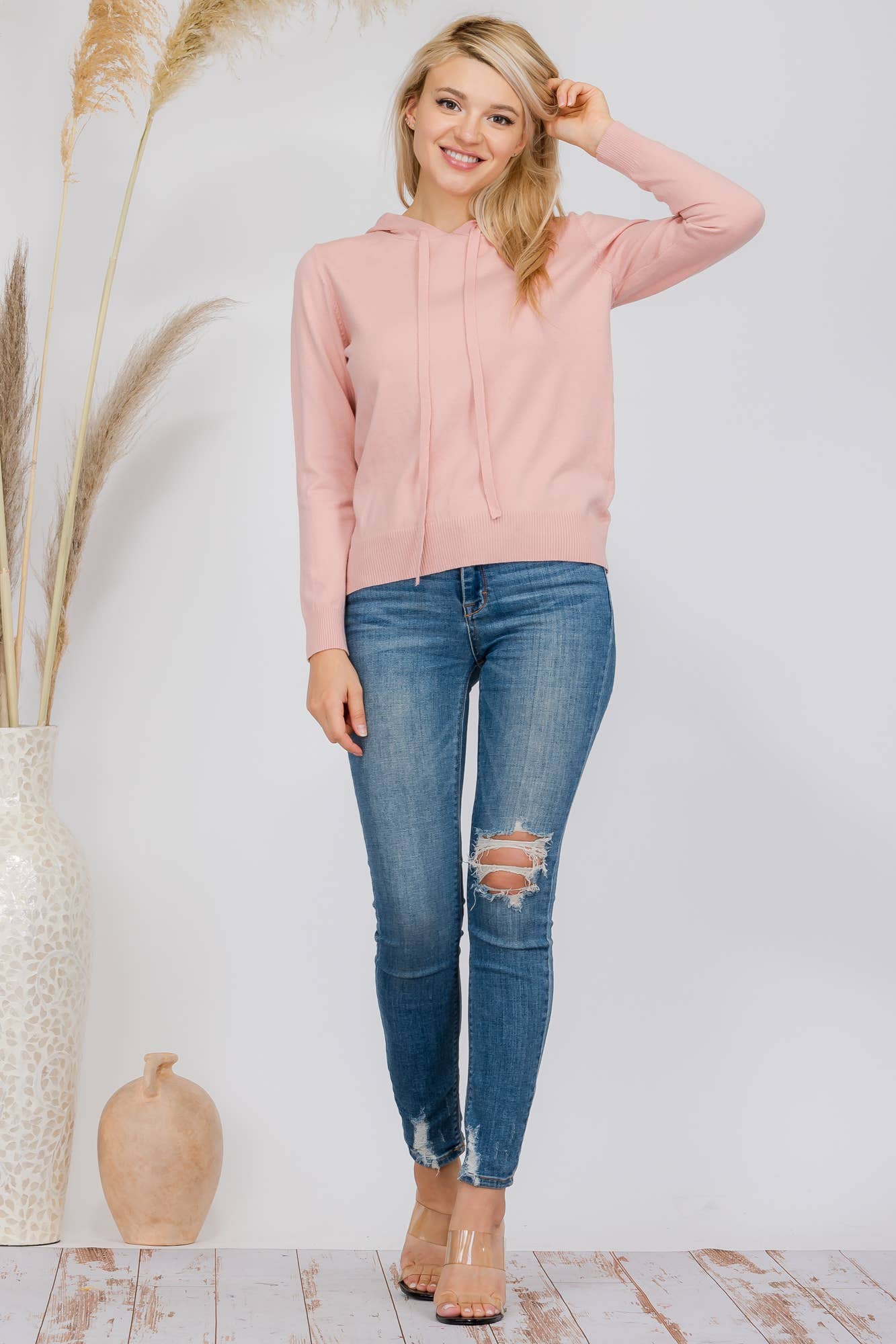 Blush Pink Laid Back Sweater Hoodie: Extra-Large